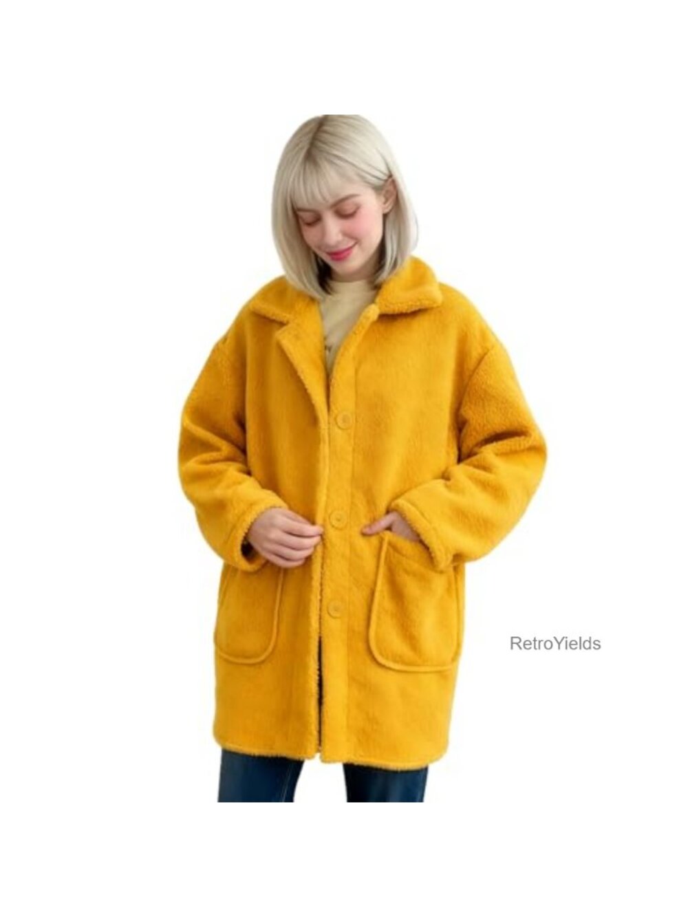 Womens Sherpa Fleece Jacket Warm Winter Fuzzy Button Down Cardigan Coat